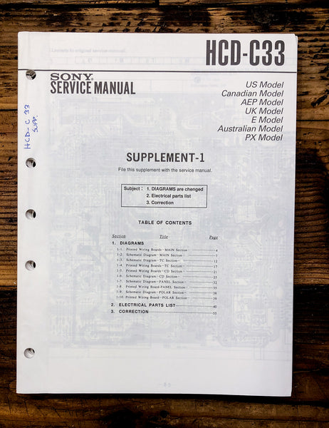 Sony HCD-C33 Stereo Supp. Service Manual *Original*