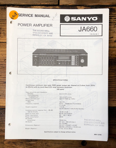 Sanyo JA660 JA-660 Amplifier  Service Manual *Original*