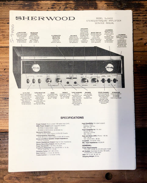 Sherwood S-9400 Receiver  Service Manual *Original*