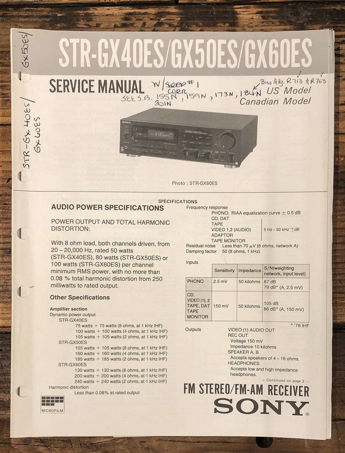 Sony STR-GX40ES -GX50ES -GX60ES Receiver  Service Manual *Original*