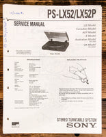 Sony PS-LX52 -LX52P Record Player / Turntable  Service Manual *Original*