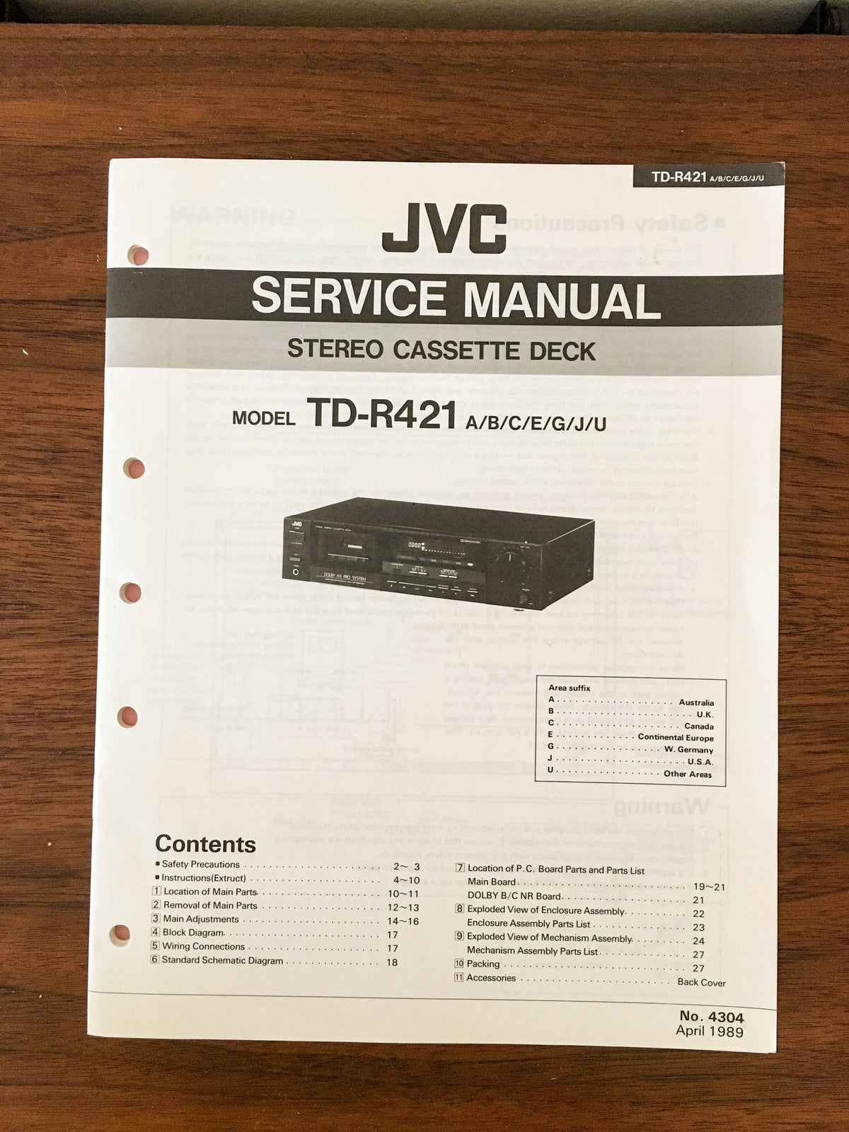 JVC TD-R421 Cassette Service Manual *Original*
