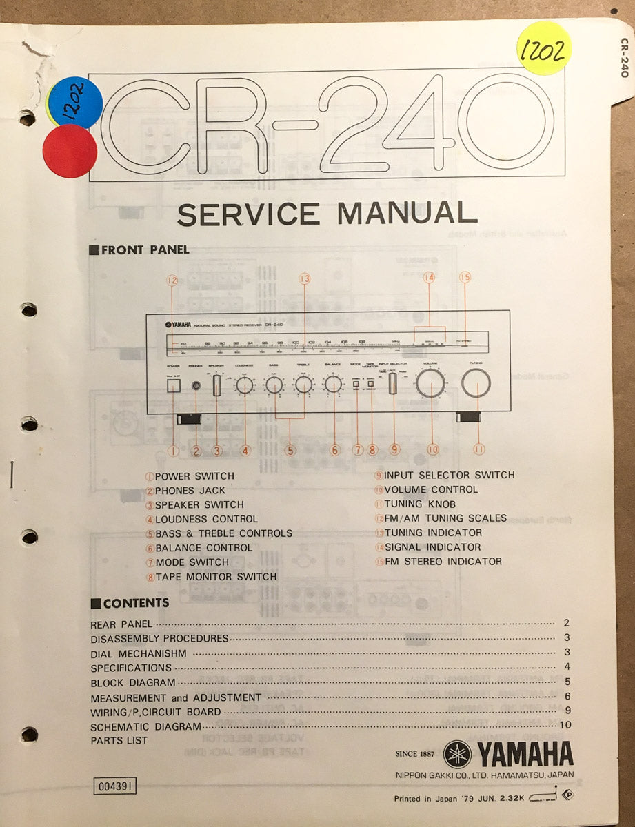 Yamaha CR-240 Receiver  Service Manual *Original*