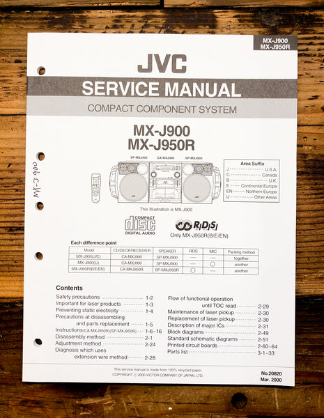 Sony MX-J900 MX-J950R Stereo  Service Manual *Original*