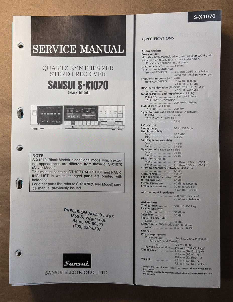 Sansui S-X1070 Receiver Service Manual *Original* #1