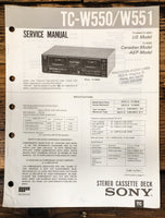 Sony TC-W550 TC-W551 Cassette  Service Manual *Original*