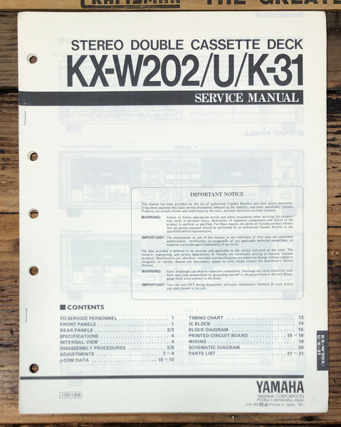 Yamaha KX-W202 KX-W202U K-31 Cassette  Service Manual *Original*