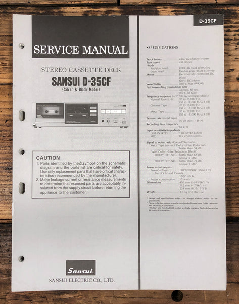 Sansui D-35CF Cassette  Service Manual *Original*