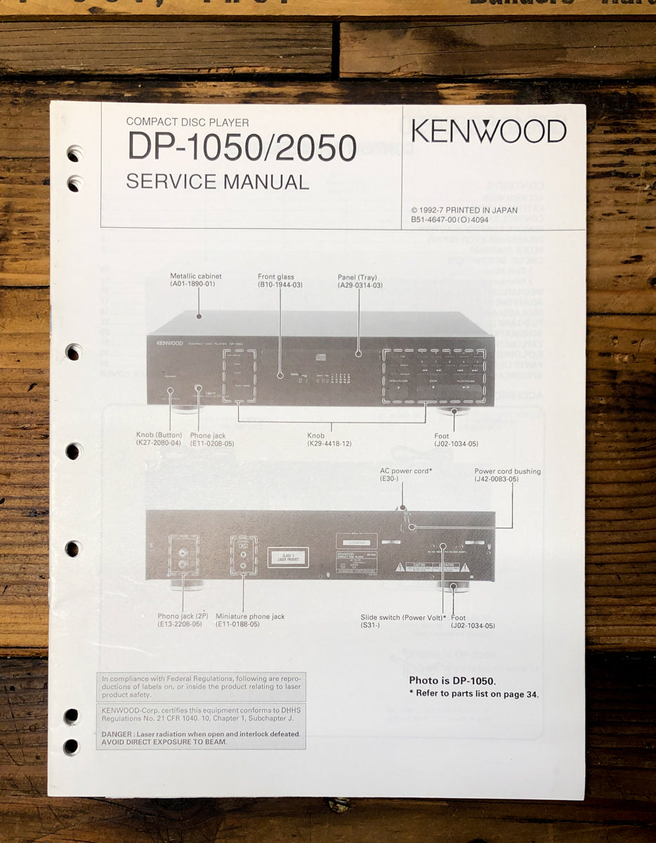 Kenwood DP-1050 DP-2050 CD Player  Service Manual *Original*
