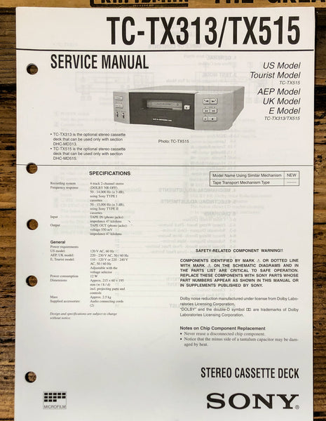 Sony TC-TX313 TC-TX515 Cassette  Service Manual *Original*