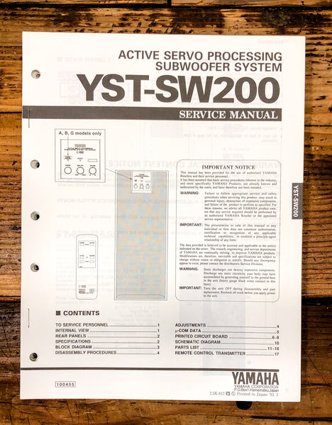 Yamaha YST-SW200 Subwoofer / Speaker  Service Manual *Original*