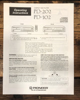 Pioneer PD-102 PD-202 CD Player Owners / User Manual *Original*