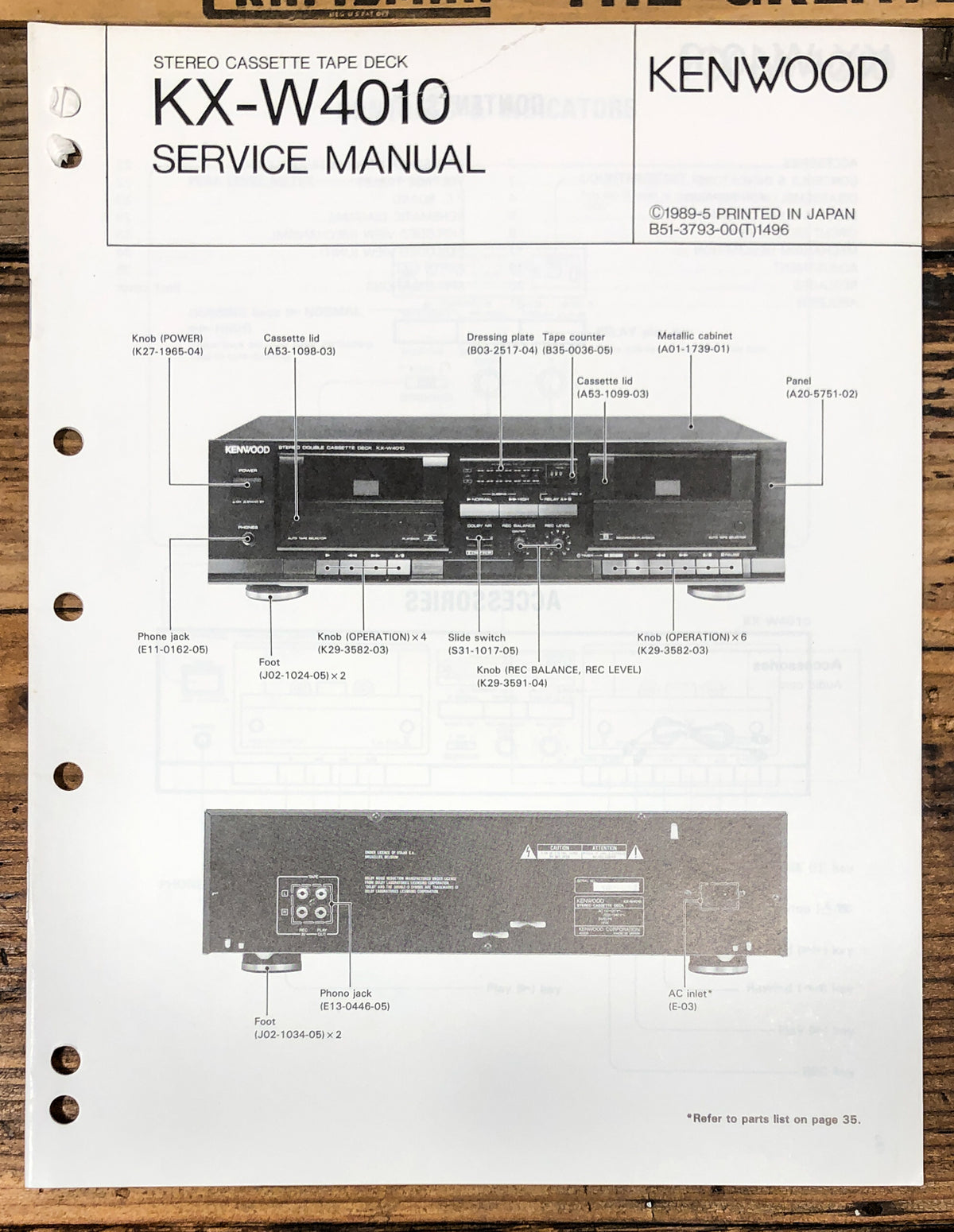 Kenwood KX-W4010 Cassette  Service Manual *Original*
