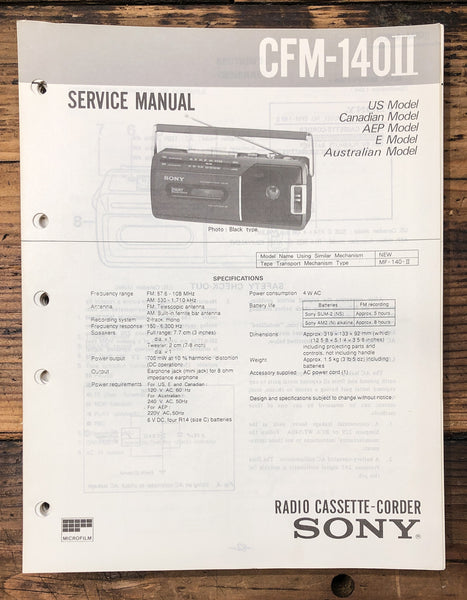 Sony CFM-140 II Radio Cassette  Service Manual *Original*