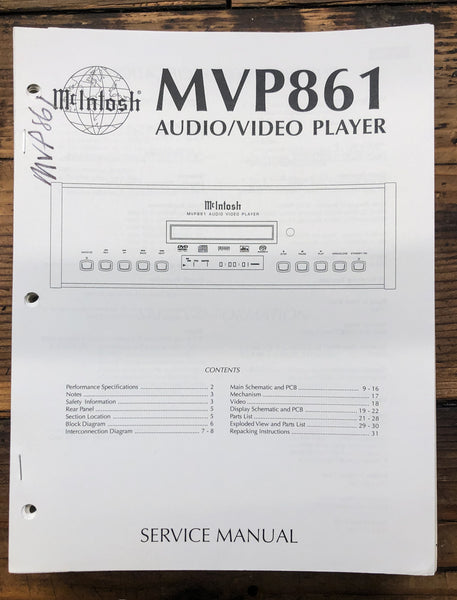 McIntosh MVP861 MVP-861 CD Transport  Service Manual *Original*