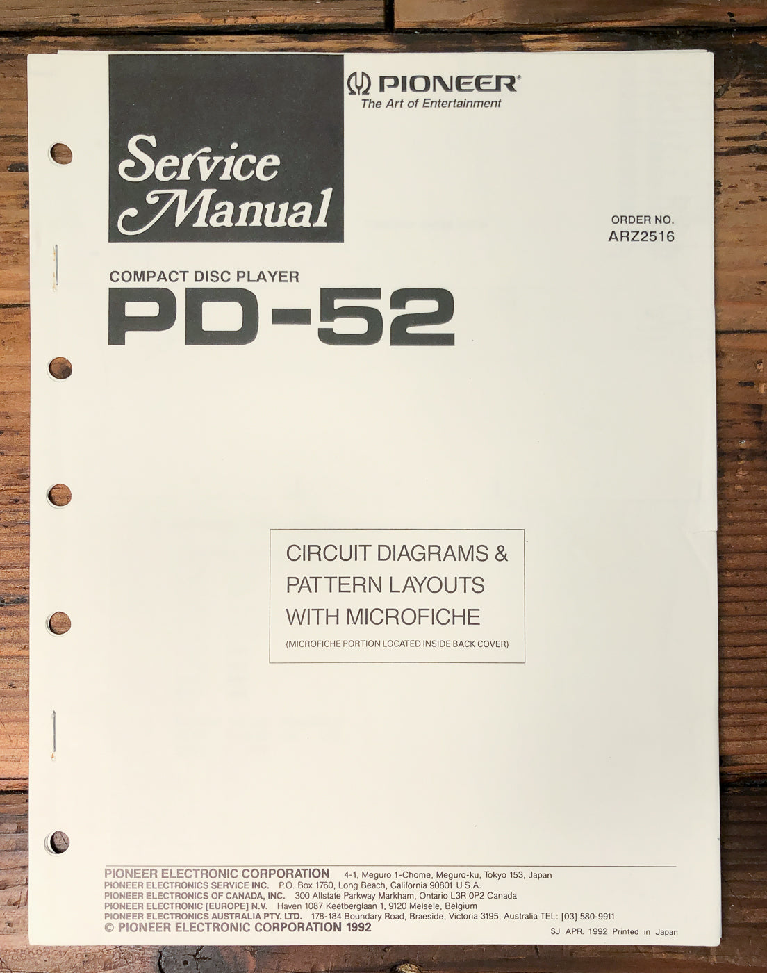 Pioneer PD-52 CD Player Service Manual *Original*