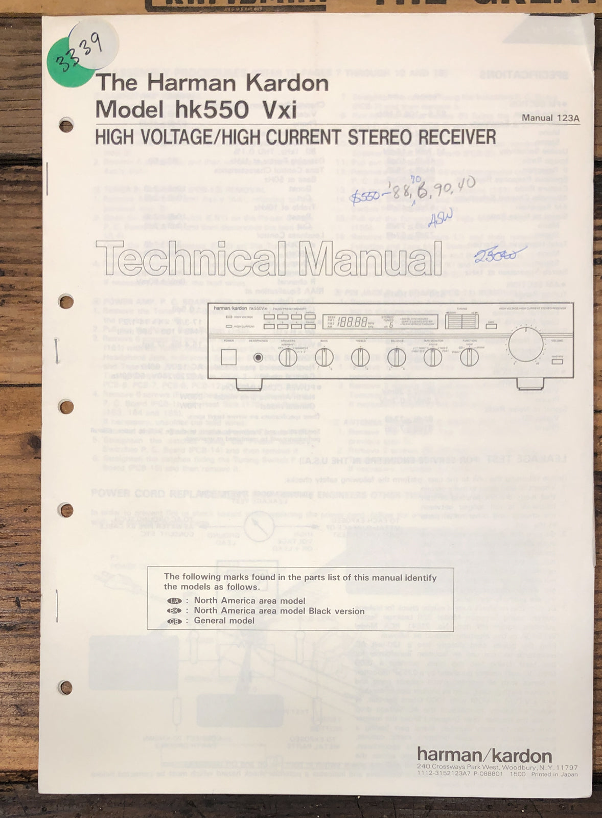 Harman Kardon HK550Vxi HK-550 Vxi Receiver  Service Manual *Original*