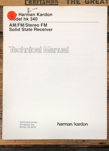 Harman Kardon HK-340 HK340 Receiver  Service Manual *Original*