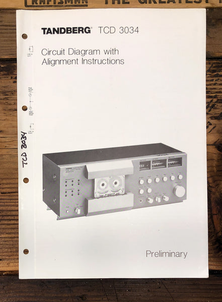 Tandberg TCD-3034 Cassette Circuit Diagrams & Alignment Manual *Orig*