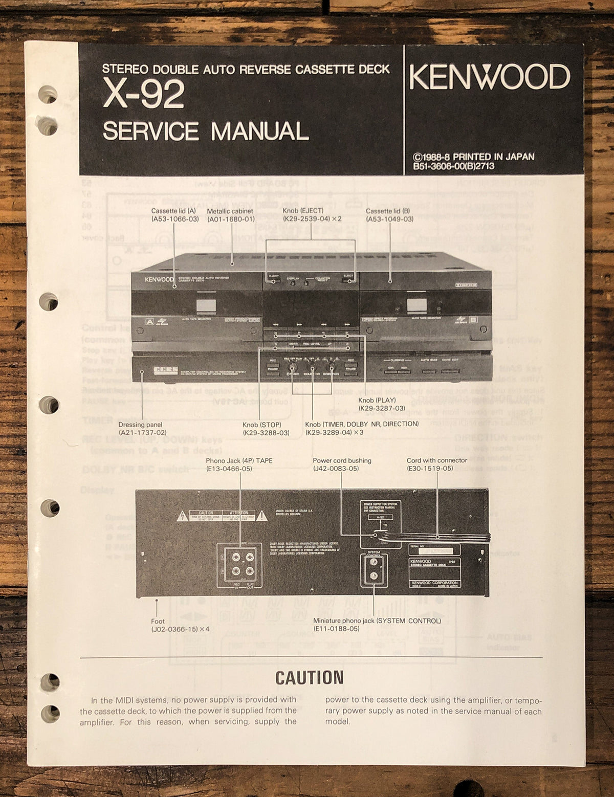 Kenwood X-92 Cassette  Service Manual *Original*