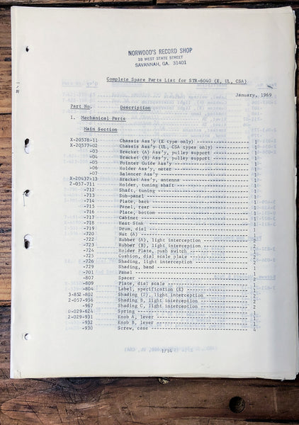 Sony STR-6040 Receiver Parts List Service Manual *Original*