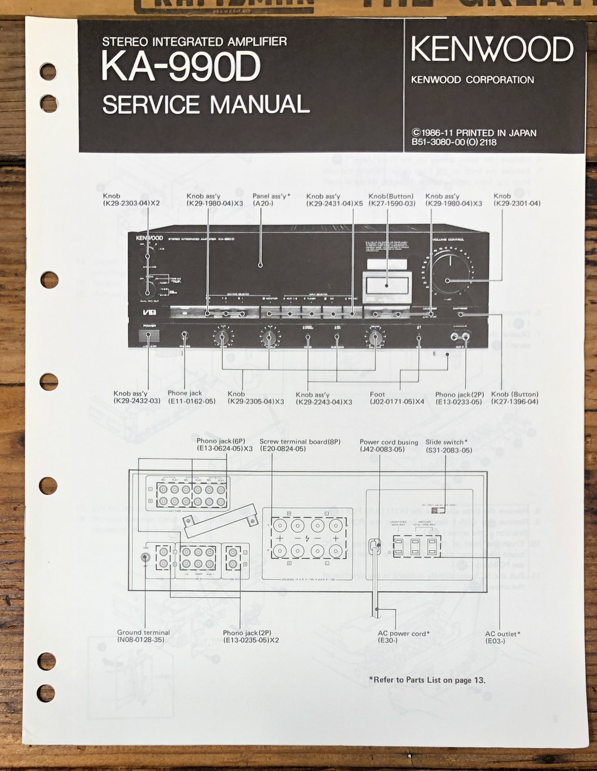 Kenwood KA-990D Amplifier  Service Manual *Original*
