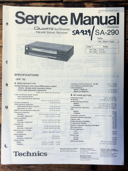 Technics SA-290 SA-929 Receiver  Service Manual *Original*