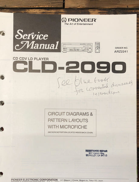 Pioneer CLD-2090 CD CDV LD Player  Service Manual *Original*