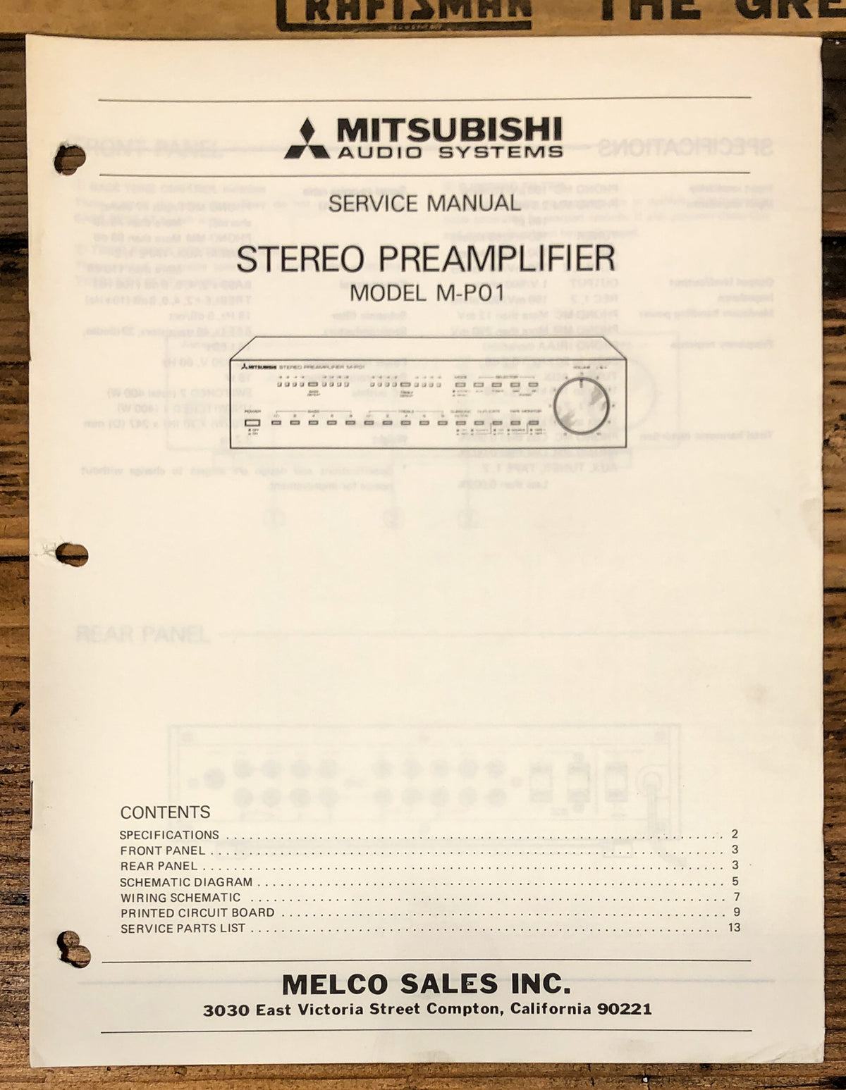 Mitsubishi M-P01 Preamp / Preamplifier  Service Manual *Original*