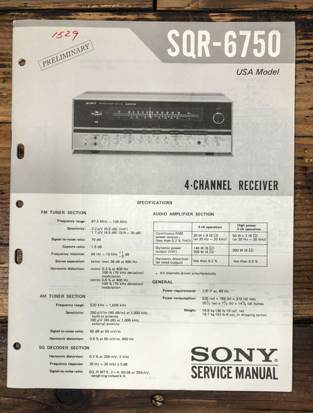 Sony SQR-6750 Receiver Prelim. Service Manual *Original*