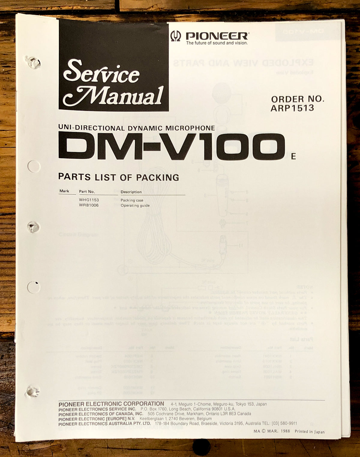 Pioneer DM-V100 Microphone Service Manual *Original*