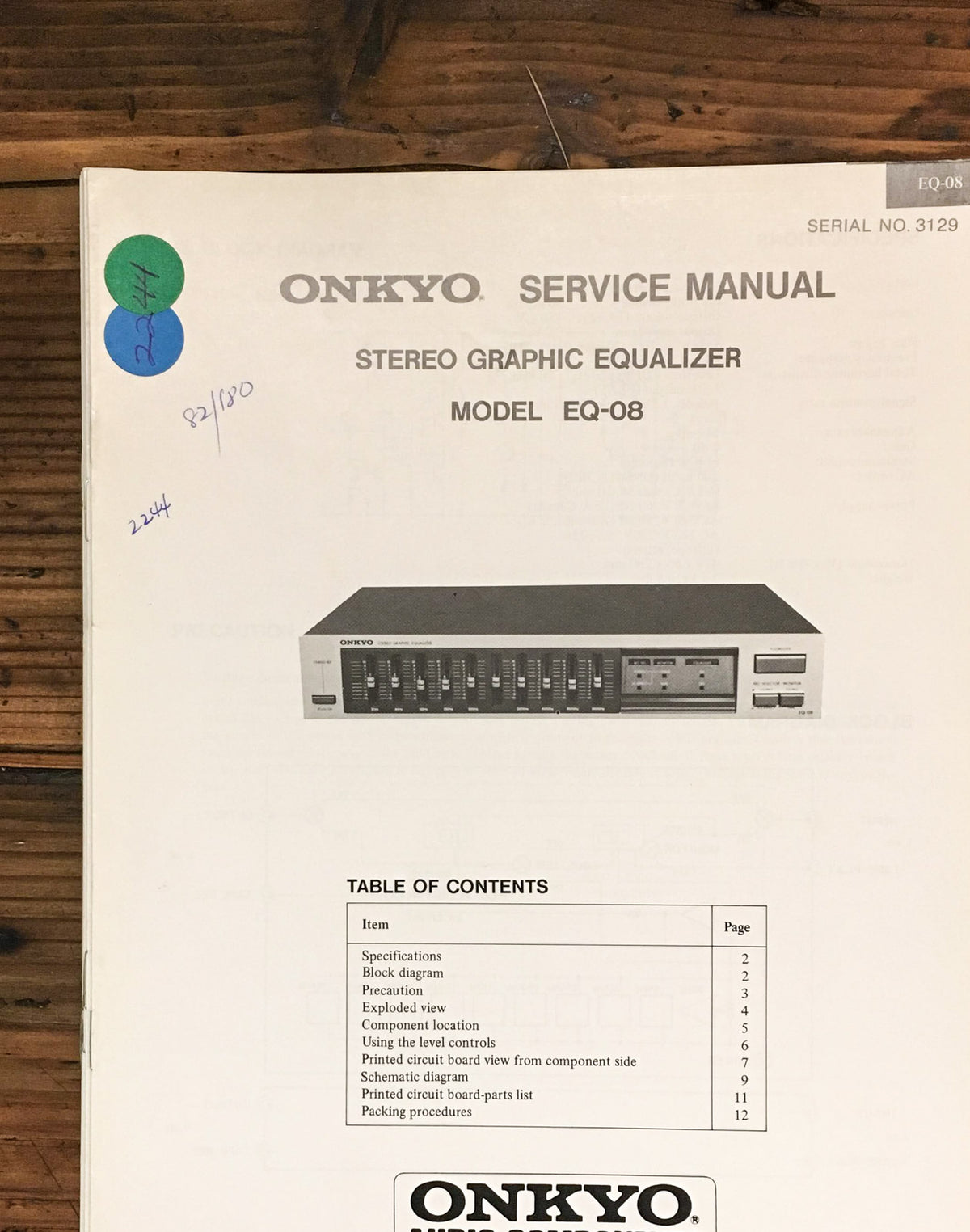 Onkyo EQ-8 Equalizer  Service Manual *Original*