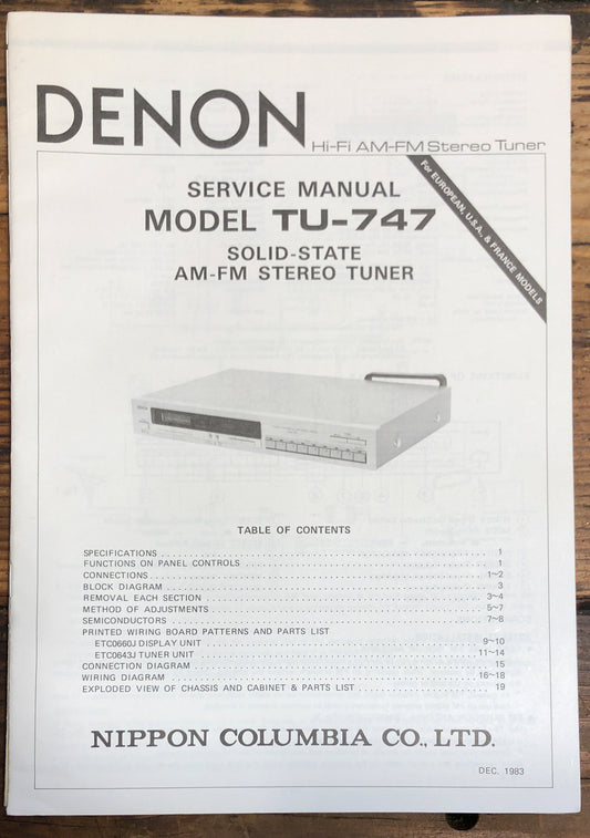 Denon TU-747 Tuner  Service Manual *Original*