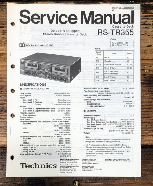 Technics RS-TR355 Cassette Service Manual *Original*