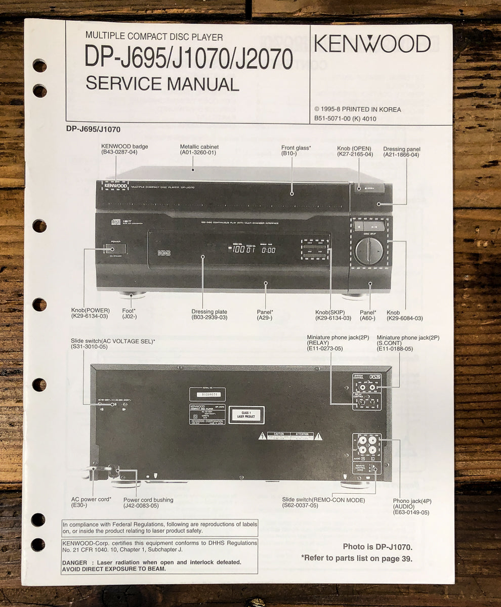 Kenwood DP-J695 -J1070 -J2070 CD Player Service Manual *Original*