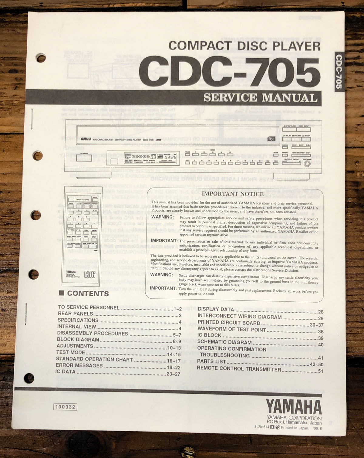 Yamaha CDC-705 CD Player  Service Manual *Original*