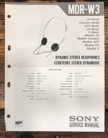 Sony MDR-W3 Headphones Service Manual *Original*