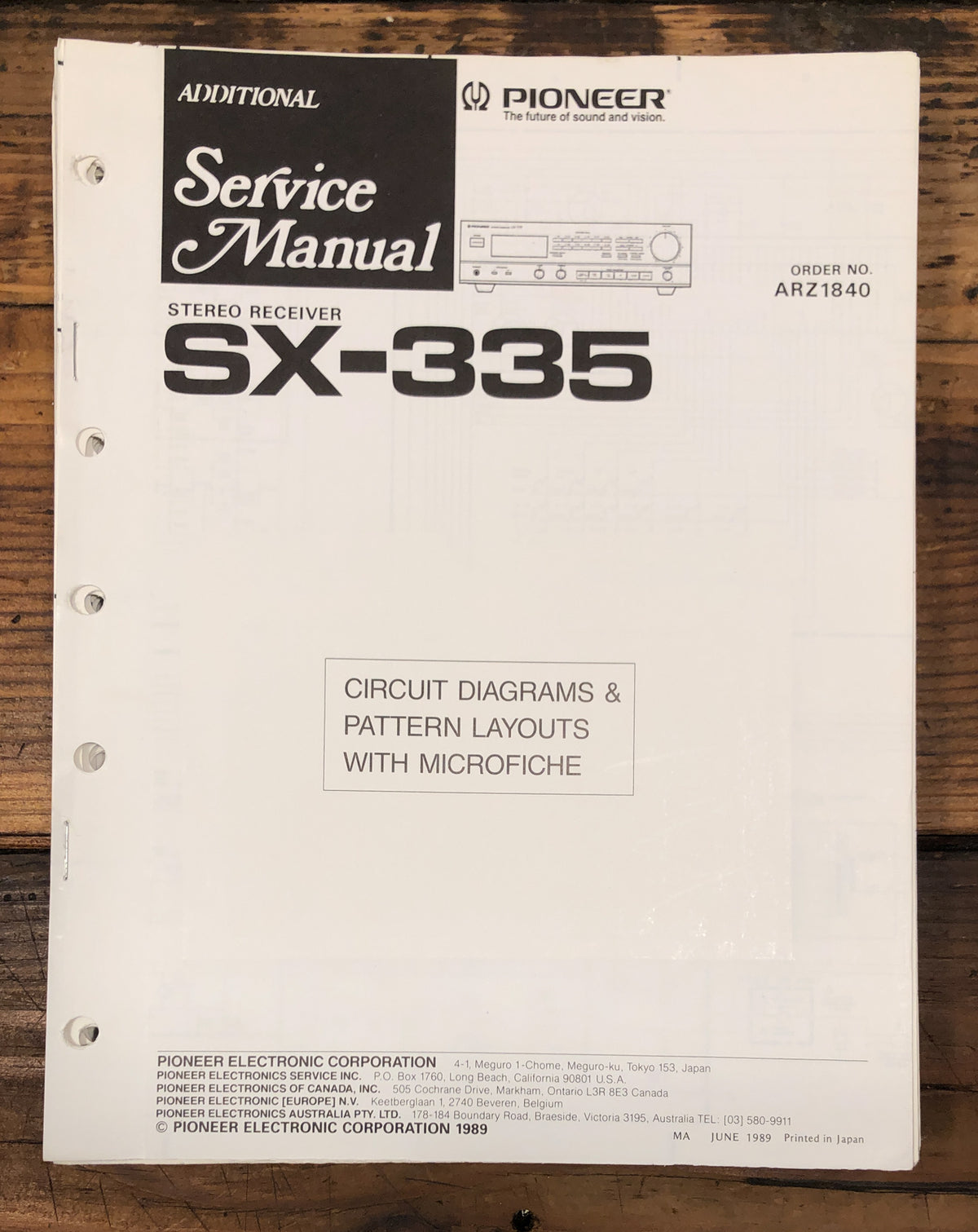 Pioneer SX-335 Receiver Additional Service Manual *Original*