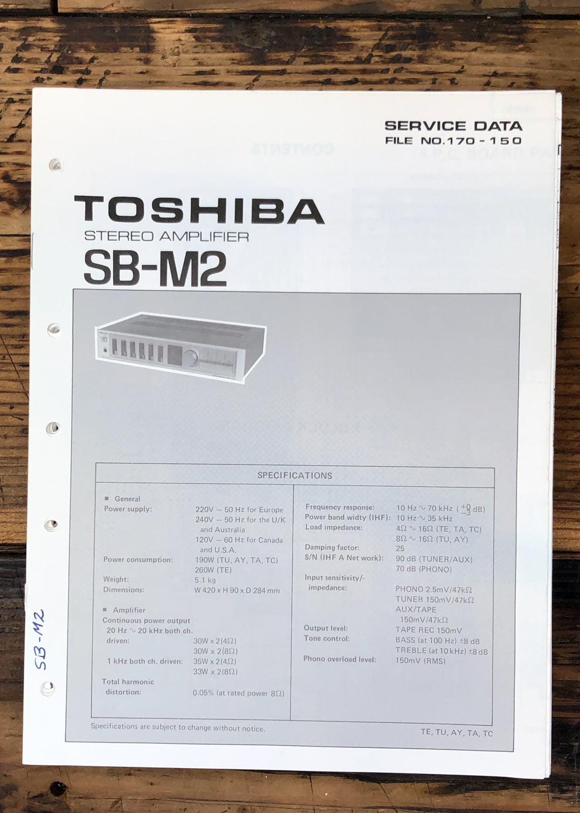 Toshiba SB-M2 Amplifier Service Manual *Original*
