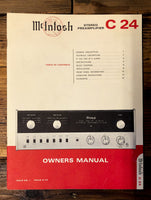 McIntosh C-24 C24 Preamp / Preamplifier 4 Owner / User Manual *Original*