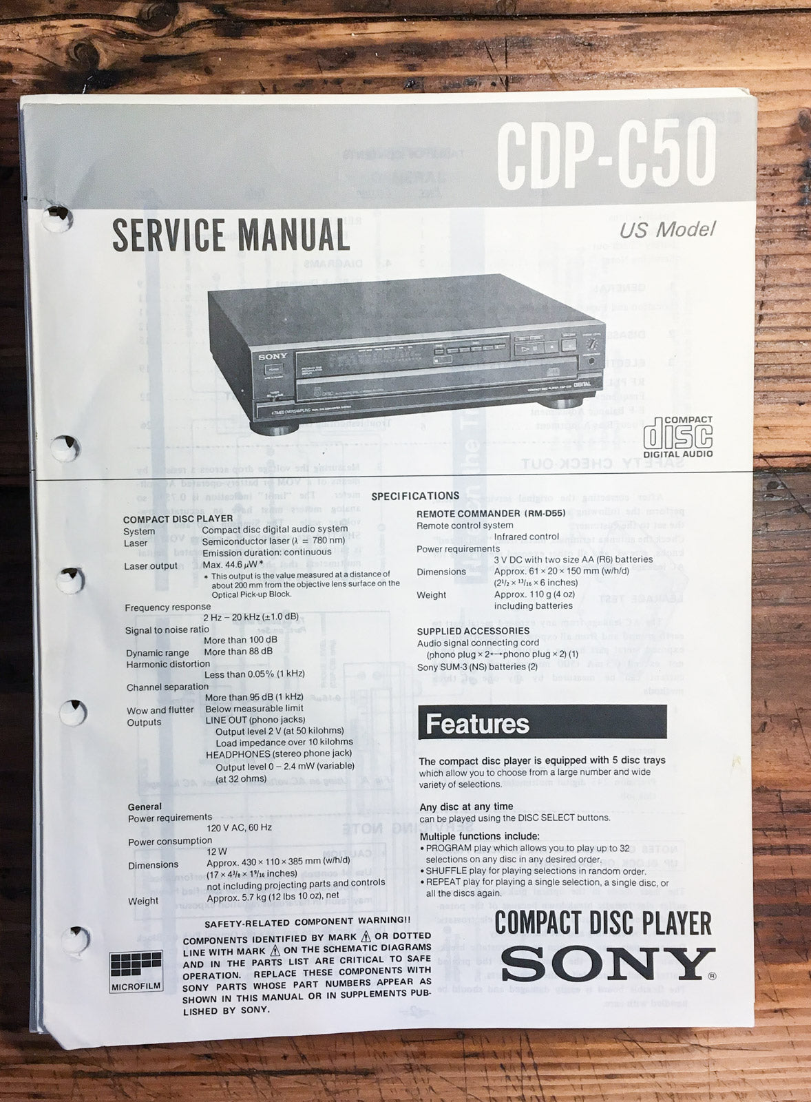 Sony CDP-C50 CD Player  Service Manual *Original*