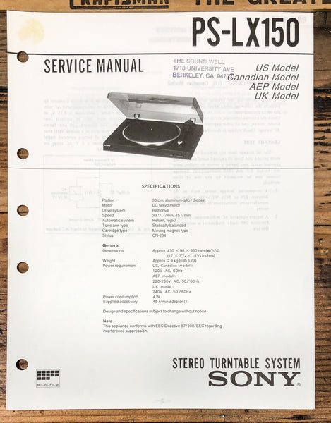Sony PS-LX150 Record Player / Turntable  Service Manual *Original*