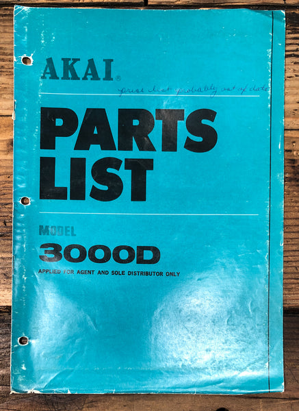 Akai Model 3000D  Parts ListService Manual *Original*