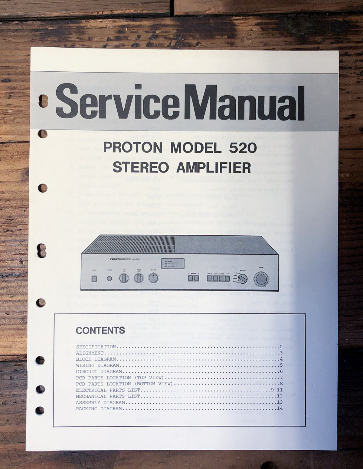 Proton Model 520 Amplifier  Service Manual *Original*