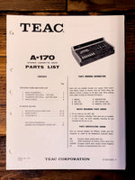 Teac A-170 Cassette Parts List Service Manual *Original*