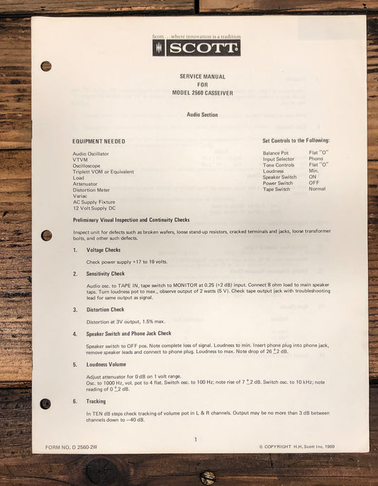 HH Scott Model 2560 Receiver Service Manual *Original*