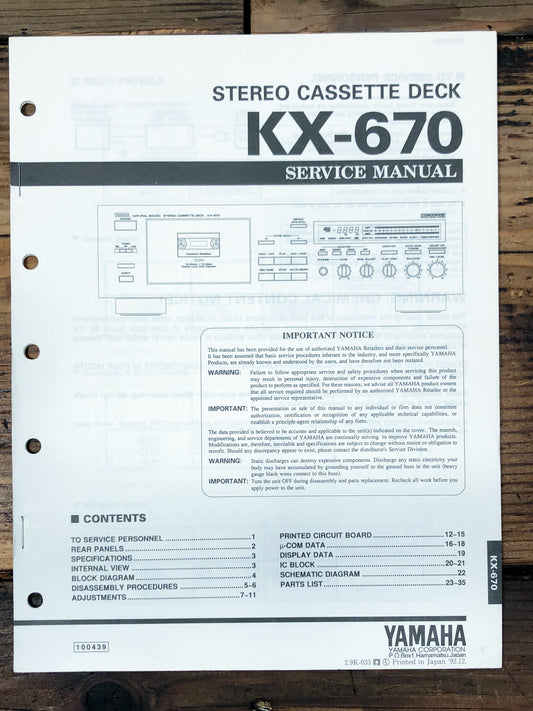 Yamaha KX-670 Cassette Service Manual *Original*