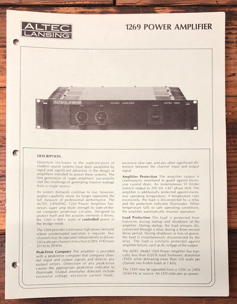 Altec Model 1269 Amplifier  Service Manual *Original*