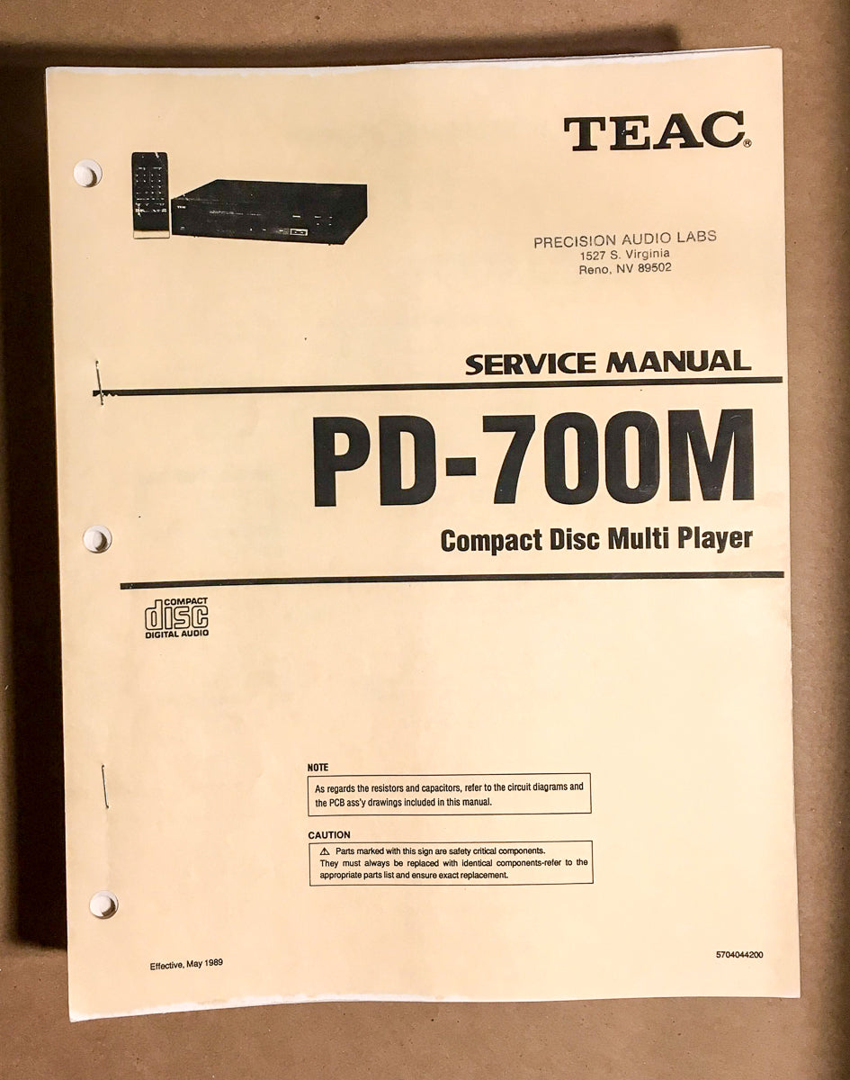TEAC PD-700M CD Player Service Manual *Original*