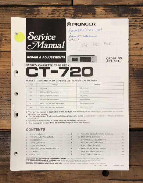 Pioneer CT-720 Cassette  Service Manual *Original*